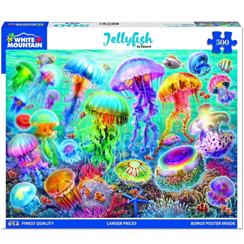 White Mountain 500 Piece Jigsaw Puzzle Beautiful Ocean Animal Puzzles with Large Pieces Gift for Adults 18x24 Jellyfish - Image 3