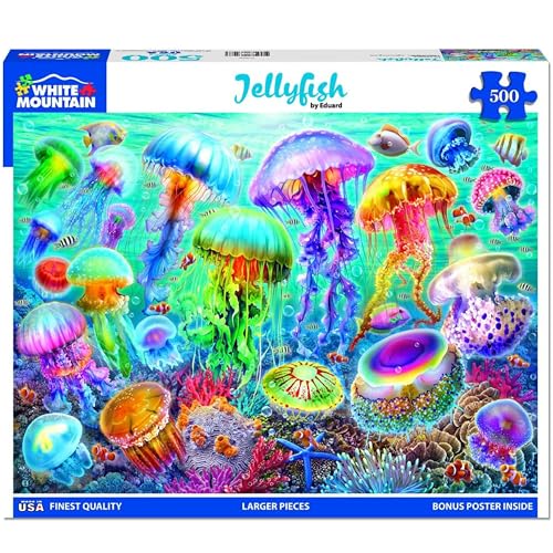 White Mountain 500 Piece Jigsaw Puzzle Beautiful Ocean Animal Puzzles with Large Pieces Gift for Adults 18x24 Jellyfish - Image 1