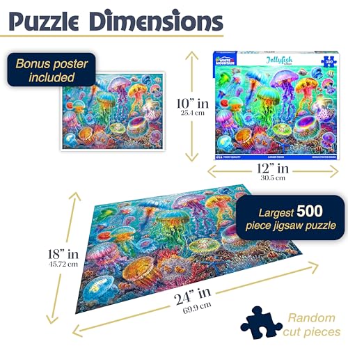 White Mountain 500 Piece Jigsaw Puzzle Beautiful Ocean Animal Puzzles with Large Pieces Gift for Adults 18x24 Jellyfish - Image 5