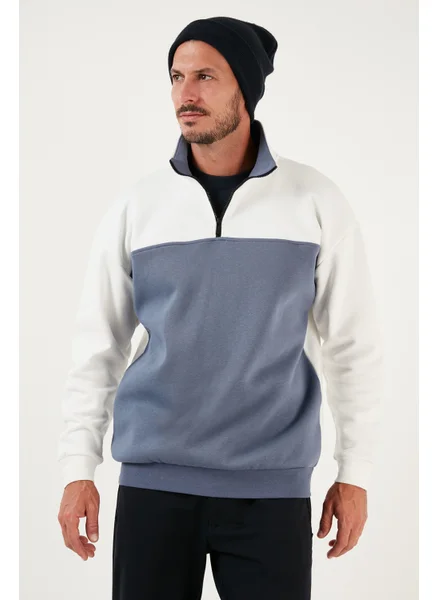 Buratti Regular Fit Zippered Stand-Up Collar with Furry Soft Raised Winter Sweat Men's Sweat 5905343