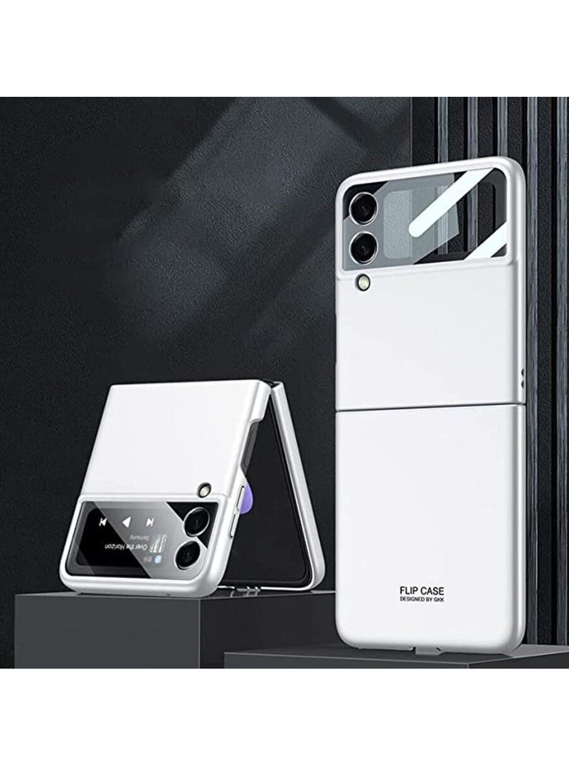 GKK - Samsung Z Flip 4 Case, Ultra-Thin Galaxy Z Flip 4 Case Built-in Camera Screen Protector Phone Case for Samsung Galaxy Z Flip 4 5G, Elegant Silver White - Image 1