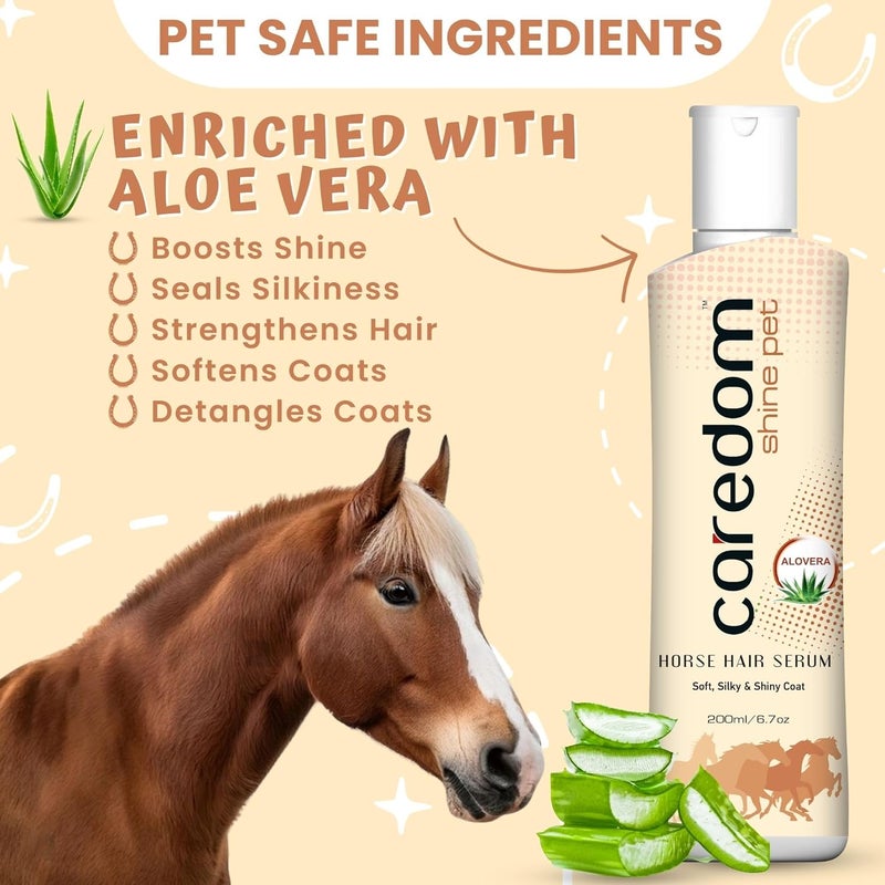 Caredom Pet Horse Hair Serum | Aloe Vera Enriched | Anti-Frizz Formula for Soft, Silky & Shiny Coat | Horse Grooming Serum | 200ml (Pack of 1) - Image 2