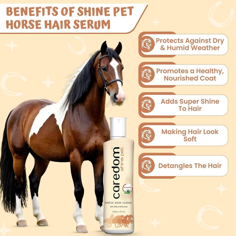 Caredom Pet Horse Hair Serum | Aloe Vera Enriched | Anti-Frizz Formula for Soft, Silky & Shiny Coat | Horse Grooming Serum | 200ml (Pack of 1) - Image 3