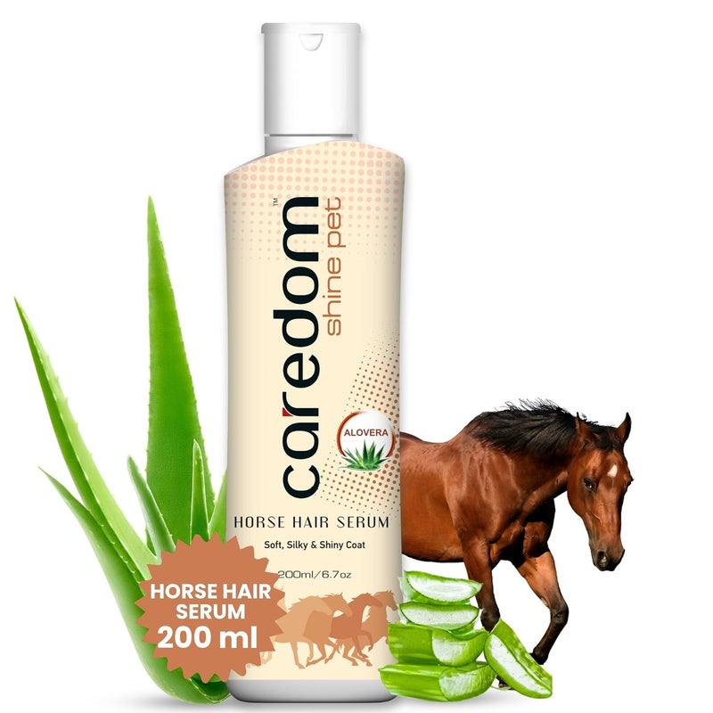 Caredom Pet Horse Hair Serum | Aloe Vera Enriched | Anti-Frizz Formula for Soft, Silky & Shiny Coat | Horse Grooming Serum | 200ml (Pack of 1) - Image 1
