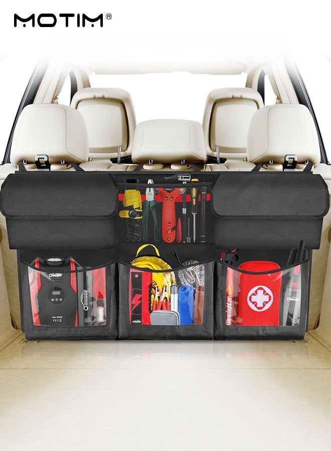 Motim Car Trunk Organizer with Storage Pockets, Back Seat Hanging Bag Foldable Trunk Cargo Storage Car Organizer with 6 Large Pockets 3 Adjustable Straps for SUV MPV VAN  - Image 1