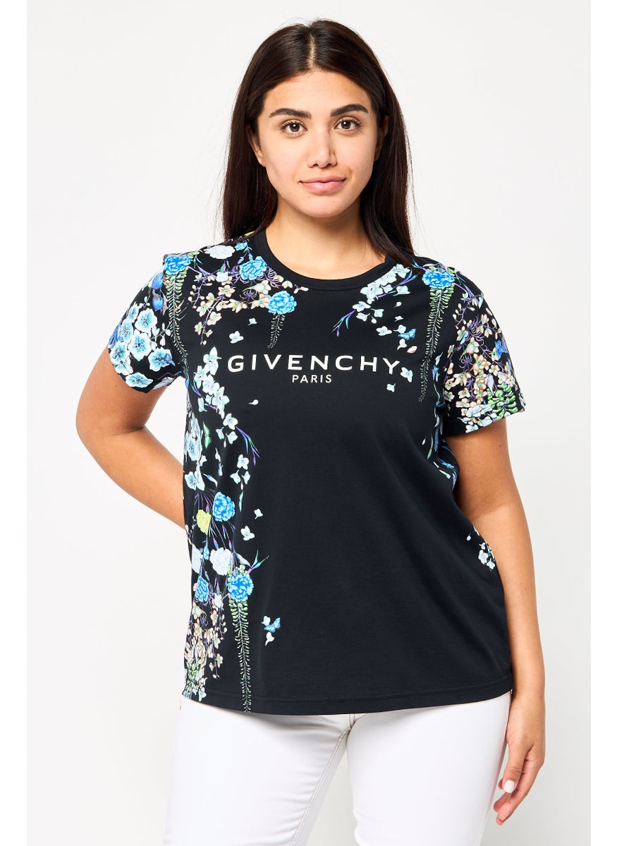 GIVENCHY Women Crew Neck Short Sleeve Brand Logo T-Shirt, Multicolor  - Image 1
