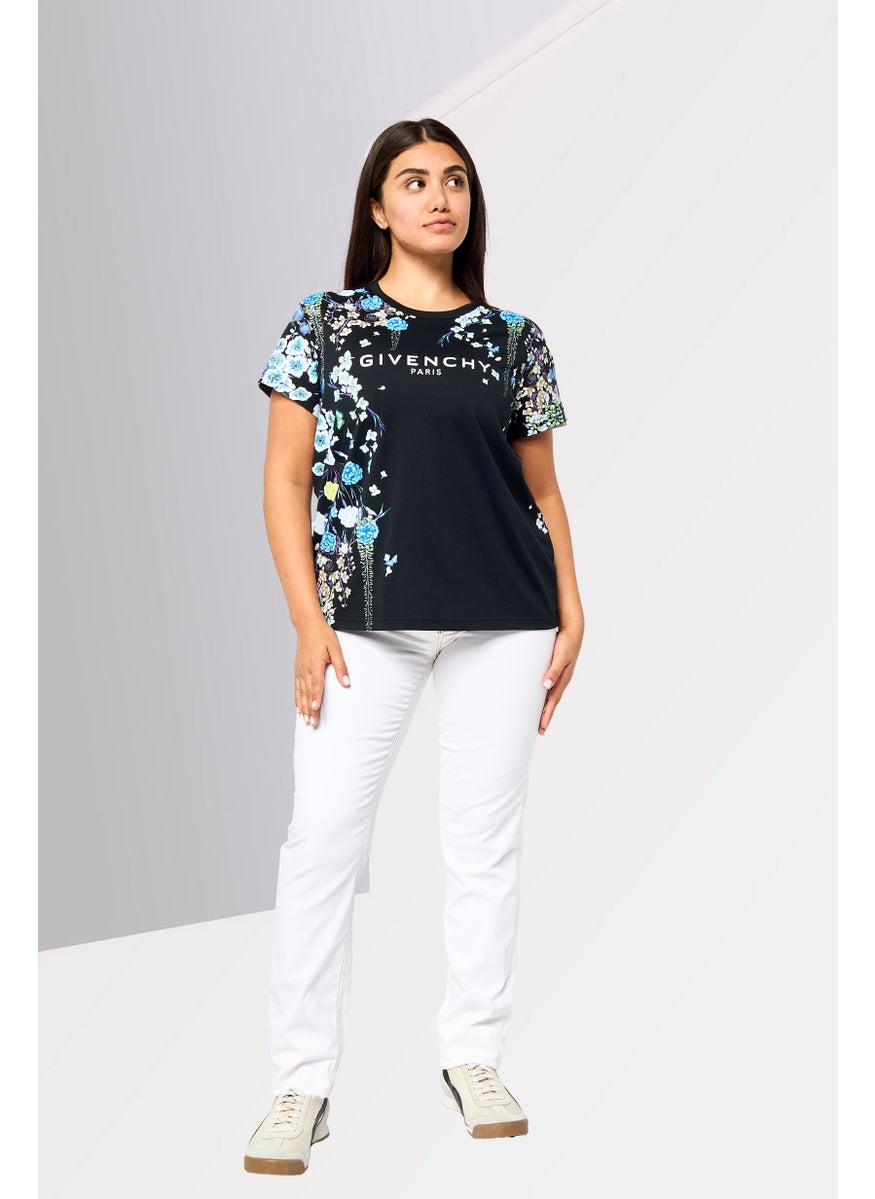 GIVENCHY Women Crew Neck Short Sleeve Brand Logo T-Shirt, Multicolor  - Image 2