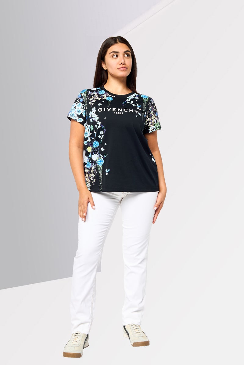 GIVENCHY Women Crew Neck Short Sleeve Brand Logo T-Shirt, Multicolor - Image 2