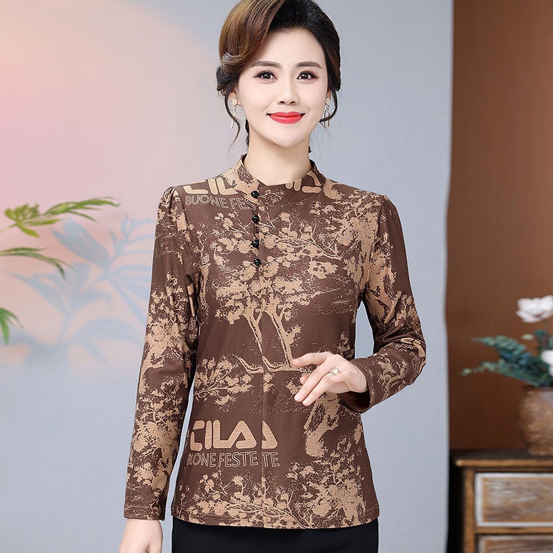 Mom Base T-Shirt Middle-Aged Autumn Slimming Western Style Small Shirt Fashion Long Sleeve Top - Image 1