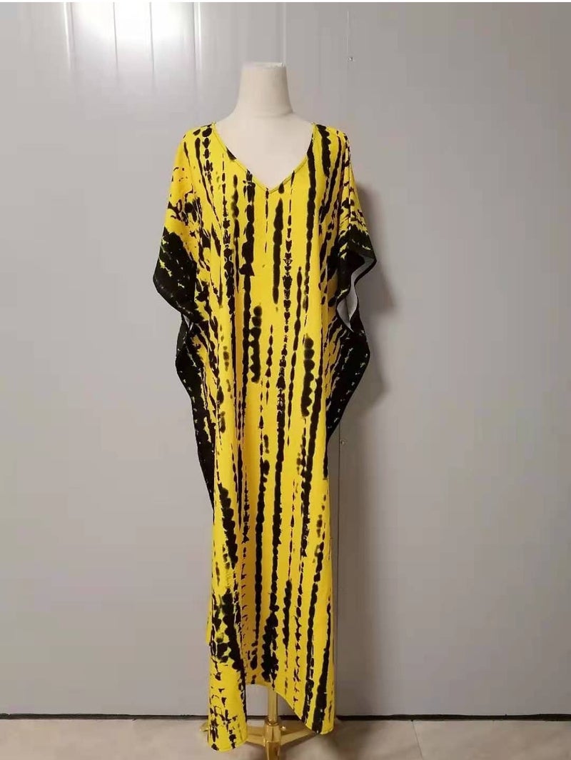 Generic 2024 European and American Beach Blouse Quick-drying Smudged Loose Large Size Vacation Robe Beach Skirt Bikini Sun Protection Shirt Yellow black 71 