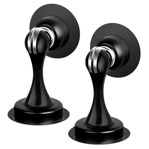 Gudui Door Stops Magnetic Door Stoppers Self Adhesive Wall Floor Mounted Stainless Steel Magnetic Door Catch Door Holder, No Drill, Black, 2 Pack - Image 1