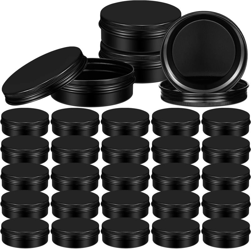 Honeydak 100 Pack Metal Tins 4 oz Aluminum Containers Screw Top Round Tin Cans with Lids for Cosmetic Lip Balm DIY Salves Candles Wax (Black)
