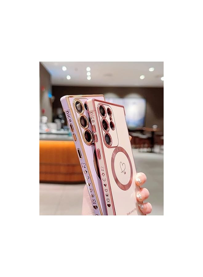 Excefore Mobile Phone Case Compatible With Magsafe Galaxy S23 Ultra Premium Plating Heart Design Case Shockproof Tpu Bumper Wireless Charging Compatible Slim And Stylish Cover - Image 3