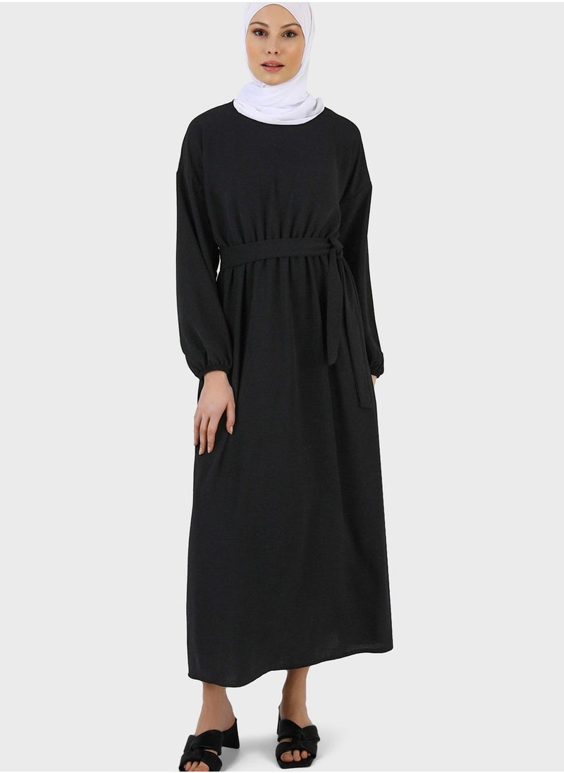 Refka by modanisa - Crew Neck Belted Dress - Image 1
