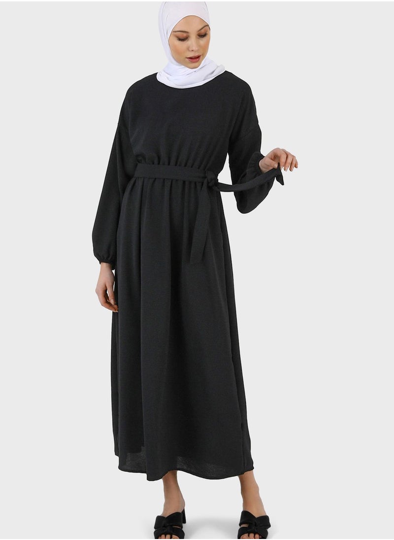 Refka by modanisa - Crew Neck Belted Dress - Image 1