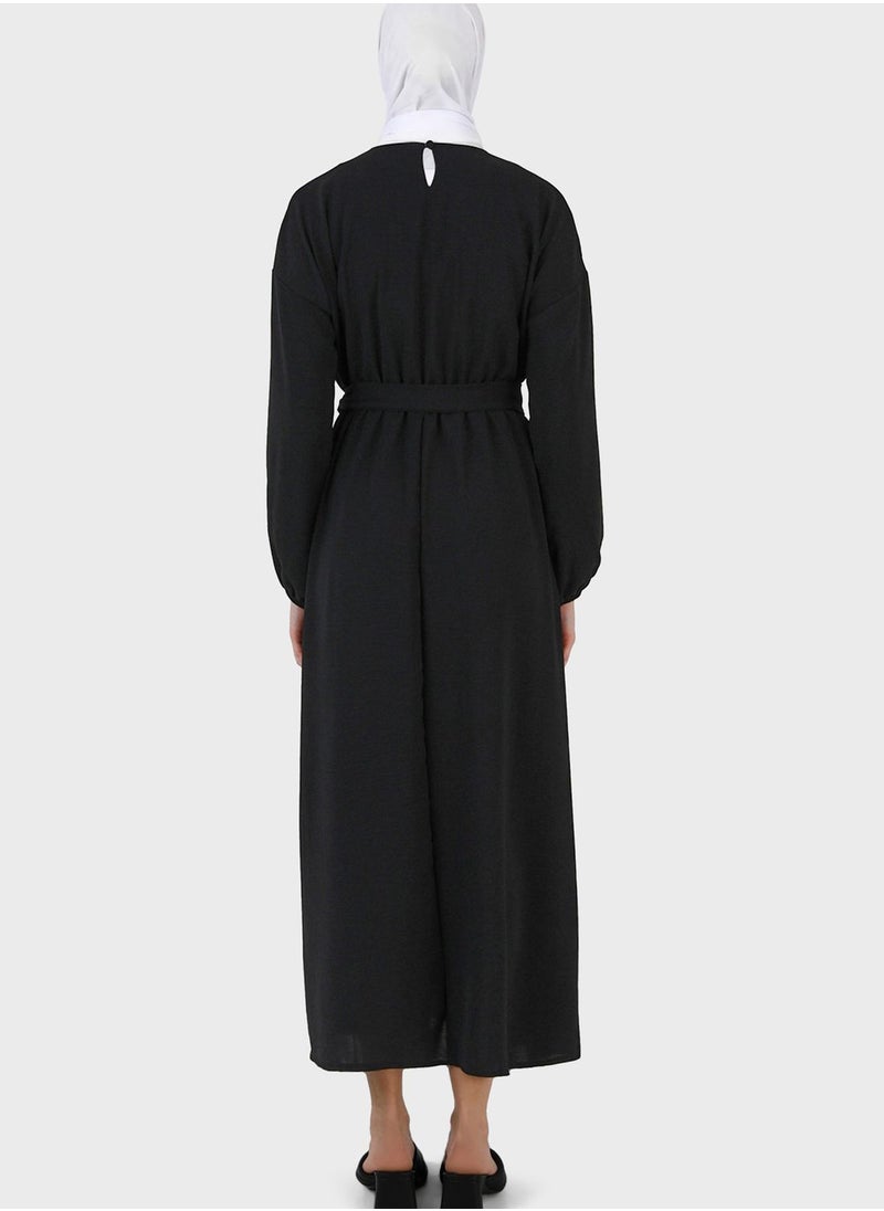 Refka by modanisa - Crew Neck Belted Dress - Image 1