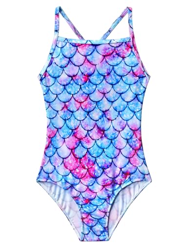 Nokecina Girls Swimsuit Size 6-7 Years Old Blue Purple One Piece Bathing Suit Classic Swimwear for Pool Party - Image 1