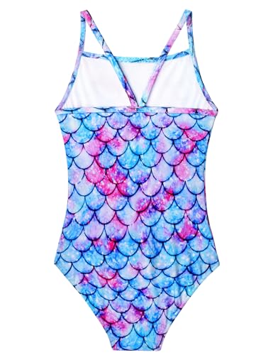 Nokecina Girls Swimsuit Size 6-7 Years Old Blue Purple One Piece Bathing Suit Classic Swimwear for Pool Party - Image 2