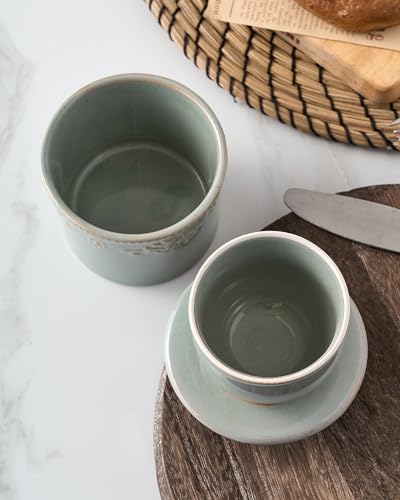 XELA Ceramic Butter Dish - French Butter Crock With Water Line - Keeps Your Butter Fresh and Spreadable - Vintage Turquoise - Image 5