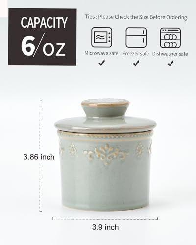 XELA Ceramic Butter Dish - French Butter Crock With Water Line - Keeps Your Butter Fresh and Spreadable - Vintage Turquoise - Image 2