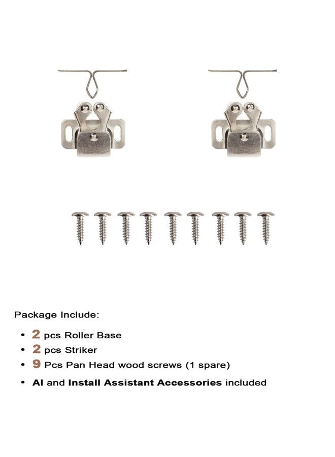 Keenkee 2 PCS Cabinet Latch Double Roller Catch Hardware for Cupboard Closet Cabinet Door Latches and Catches, Nickel - Image 2