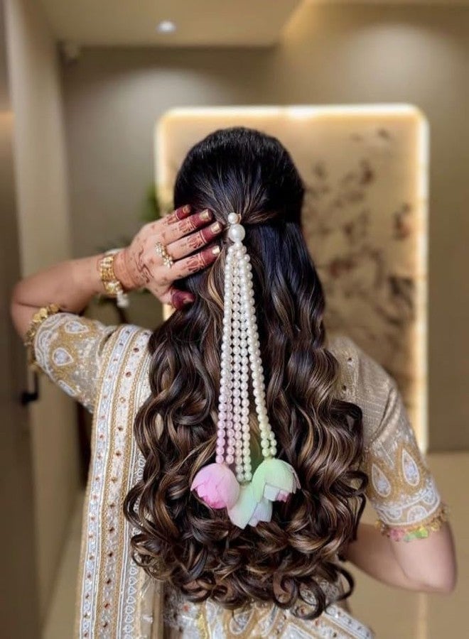 DORMITORRY Bridal Pearl & Pastel Tassel Hair Accessory for Wedding, Sangeet, Mehendi, Long Jhoomar for Women & Girls, Elegant Indian Hairstyle Jewelry, 1 Pcs. - Image 1