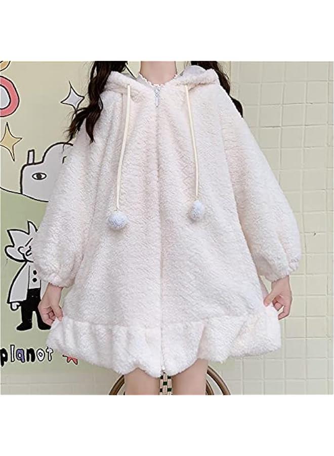 Women Cute Bunny Ear Long Sleeve Fuzzy Fluffy Rabbit Tops Sweatshirt Hoodie Jacket Coats  - Image 3