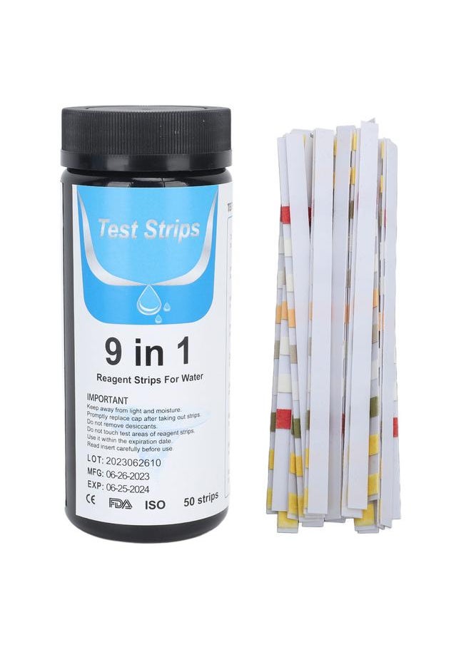 Thoraya 50 Strips PH Test Strips 9 in 1 Accurate Water Quality Testing Paper for Swimming Pool Drinking Water Aquarium  - Image 1
