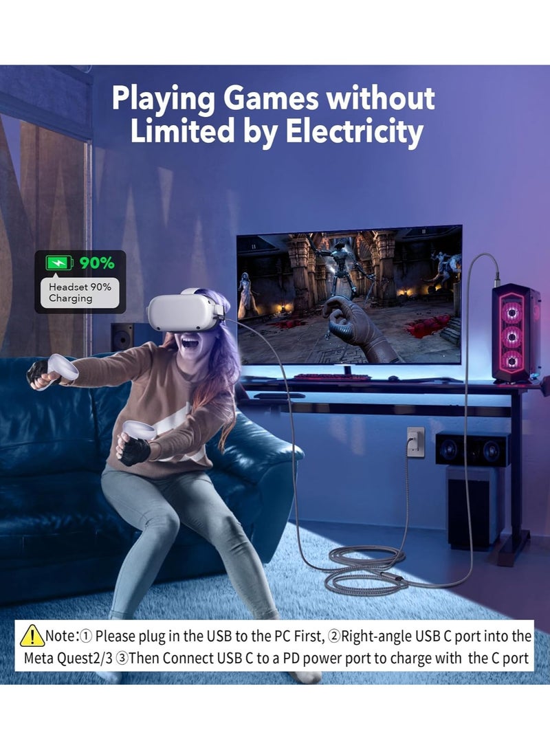 erorex Link Cable 16 FT for Meta Oculus Quest 3, Quest 2/Pro Accessories, 3 in-1 Charging While Playing All Day, with USB C Sufficient Power for VR Headset (16FT Charging While Play) - Image 4