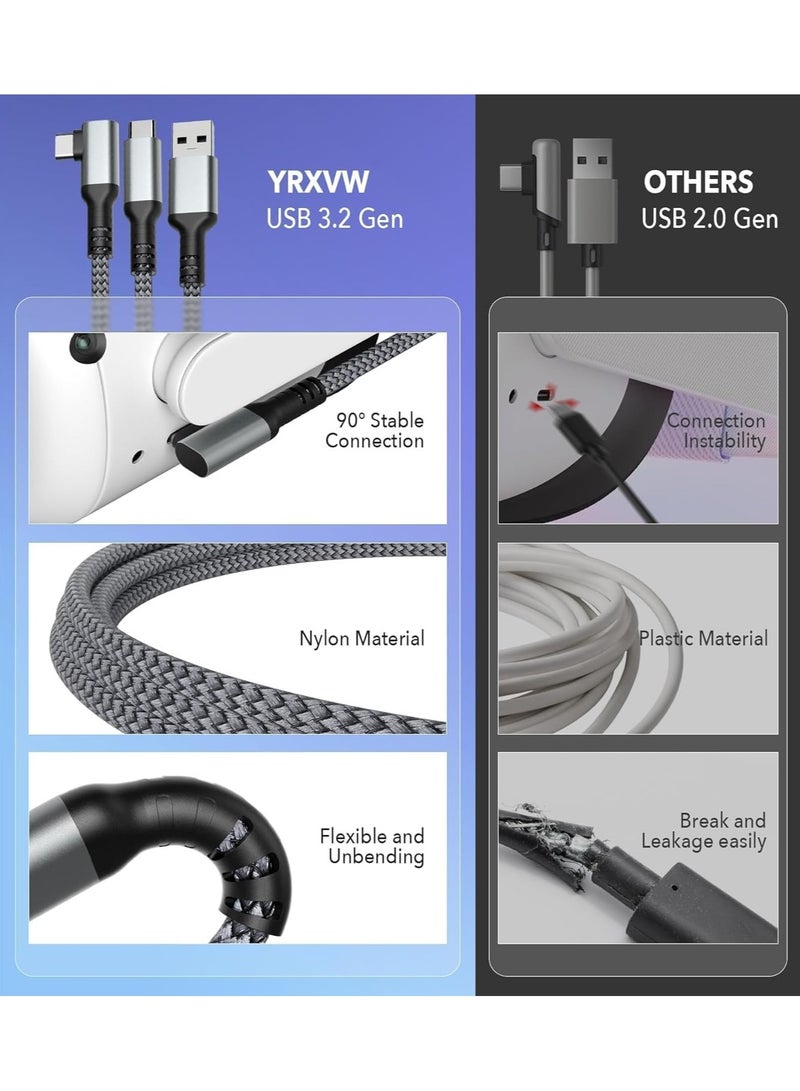 erorex Link Cable 16 FT for Meta Oculus Quest 3, Quest 2/Pro Accessories, 3 in-1 Charging While Playing All Day, with USB C Sufficient Power for VR Headset (16FT Charging While Play) - Image 3