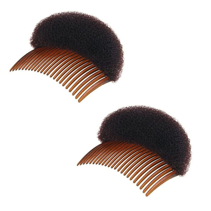 2Pcs Charming Hair Comb Bump It Up Volume Inserts Bo Beehive Base Cushion Pad Hair Stick Bun Maker Accessories for Women Lady Girl Brown