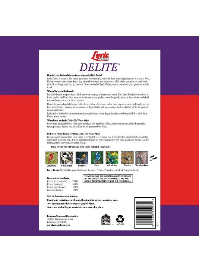 Lyric Lyric Delite Wild Bird Seed - No Waste Bird Food Mix with Shell-Free Nuts & Seeds - Attracts Buntings, Chickadees & Finches - 5 lb bag  - Image 1