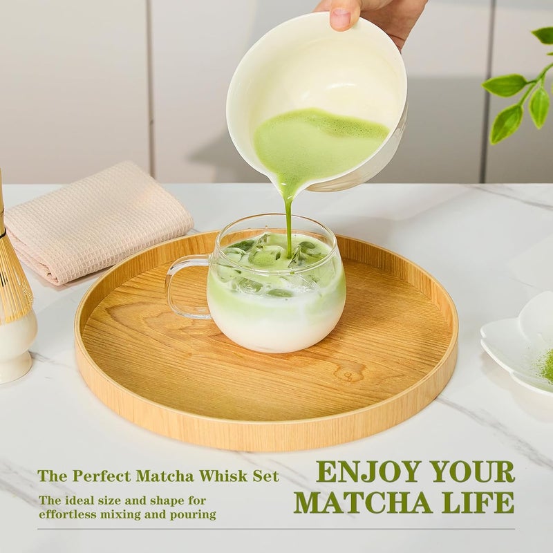 bamandan Matcha Whisk Set, Ceramic Matcha Set Kit, 7 Pcs Includes Bowl, Whisk and Holder, Bamboo Scoop, Scoop Rest, Strainer and Tea Towel （Freedom White） - Image 4