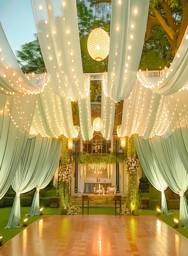 Shillance 6 Panels Sage Green Ceiling Drapes with 60 Warm White LED Lights, 5ft x 10ft Each, Indoor & Outdoor, Wedding & Party Ceiling Drapes - Image 2