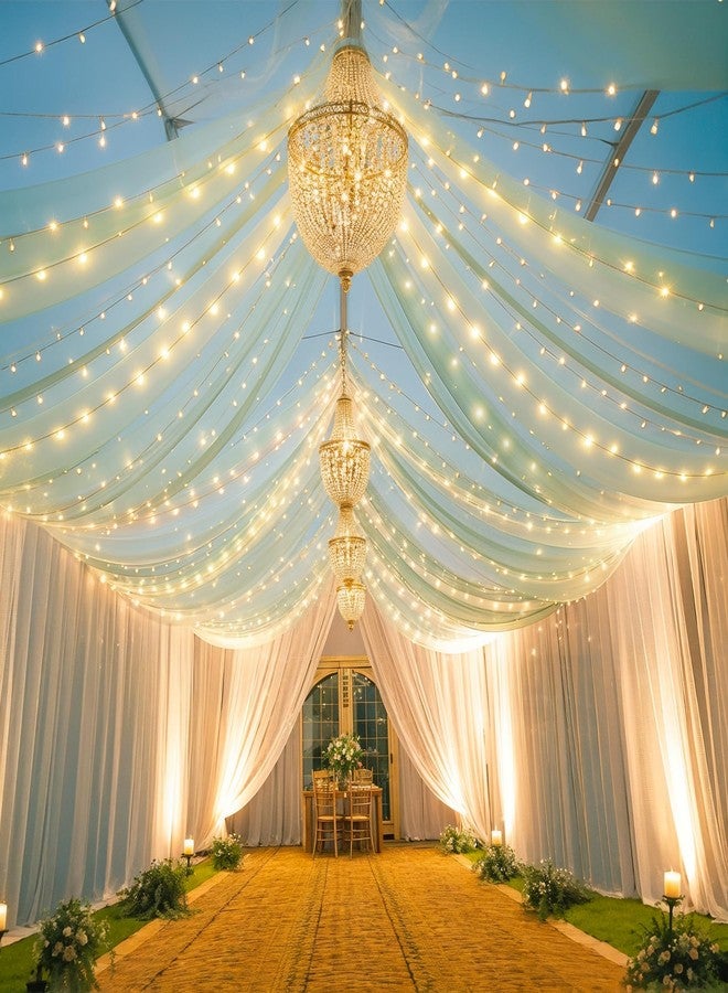 Shillance 6 Panels Sage Green Ceiling Drapes with 60 Warm White LED Lights, 5ft x 10ft Each, Indoor & Outdoor, Wedding & Party Ceiling Drapes - Image 1