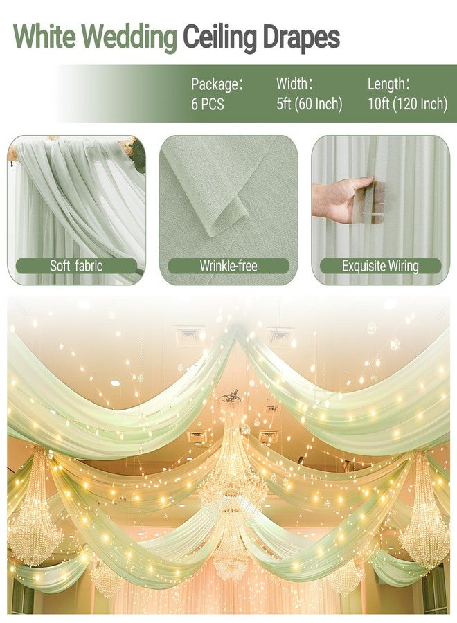 Shillance 6 Panels Sage Green Ceiling Drapes with 60 Warm White LED Lights, 5ft x 10ft Each, Indoor & Outdoor, Wedding & Party Ceiling Drapes - Image 4