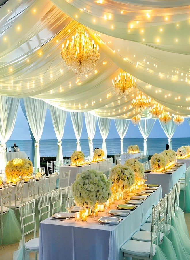 Shillance 6 Panels Sage Green Ceiling Drapes with 60 Warm White LED Lights, 5ft x 10ft Each, Indoor & Outdoor, Wedding & Party Ceiling Drapes - Image 3