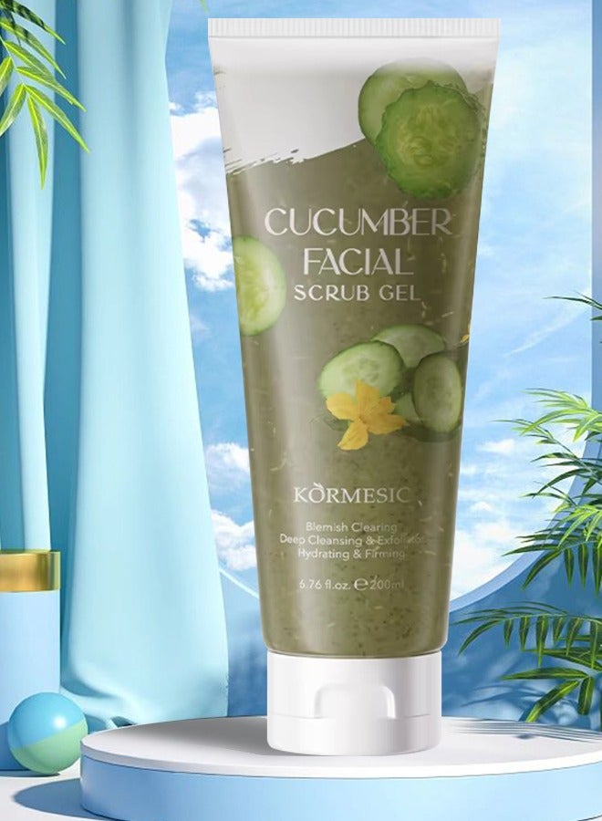 Kormesic 200ml Cucumber Facial Scrub Gel Deep Cleansing Exfoliating Blemish Clearing Hydrating Nourishing Moisturizing Exfoliate Face Scrub Gel Gentle Smoothing Face Wash - Image 1