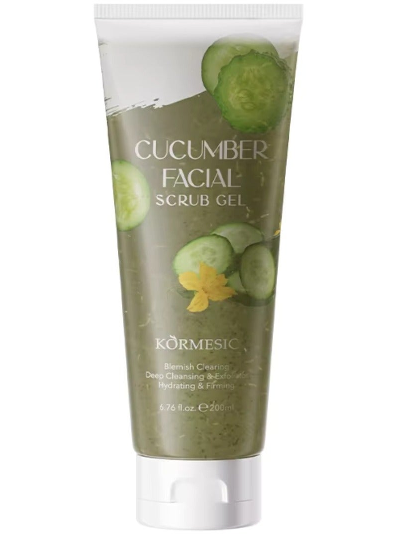 Kormesic 200ml Cucumber Facial Scrub Gel Deep Cleansing Exfoliating Blemish Clearing Hydrating Nourishing Moisturizing Exfoliate Face Scrub Gel Gentle Smoothing Face Wash - Image 2