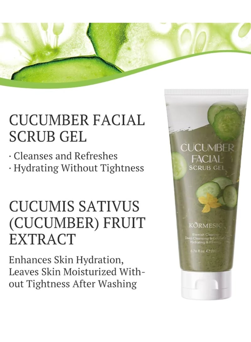 Kormesic 200ml Cucumber Facial Scrub Gel Deep Cleansing Exfoliating Blemish Clearing Hydrating Nourishing Moisturizing Exfoliate Face Scrub Gel Gentle Smoothing Face Wash - Image 3