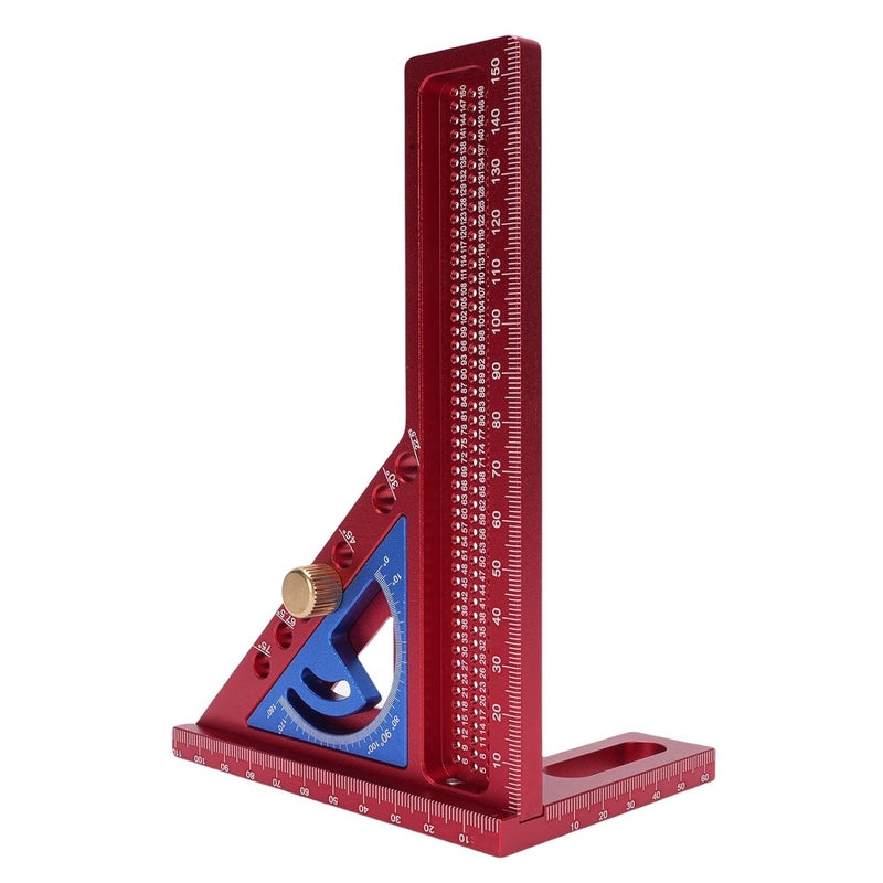 Asixxsix Aluminum Alloy Multi Angle Measuring Ruler 0-180 Degree Adjustable Woodworking Square Protractor with Anodized Finish for Wood, Pipes, and 3D Objects (Red and Blue) - Image 3