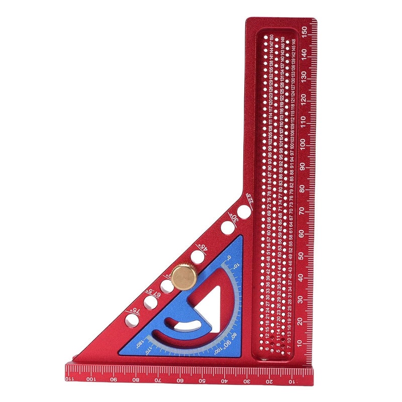 Asixxsix Aluminum Alloy Multi Angle Measuring Ruler 0-180 Degree Adjustable Woodworking Square Protractor with Anodized Finish for Wood, Pipes, and 3D Objects (Red and Blue) - Image 2