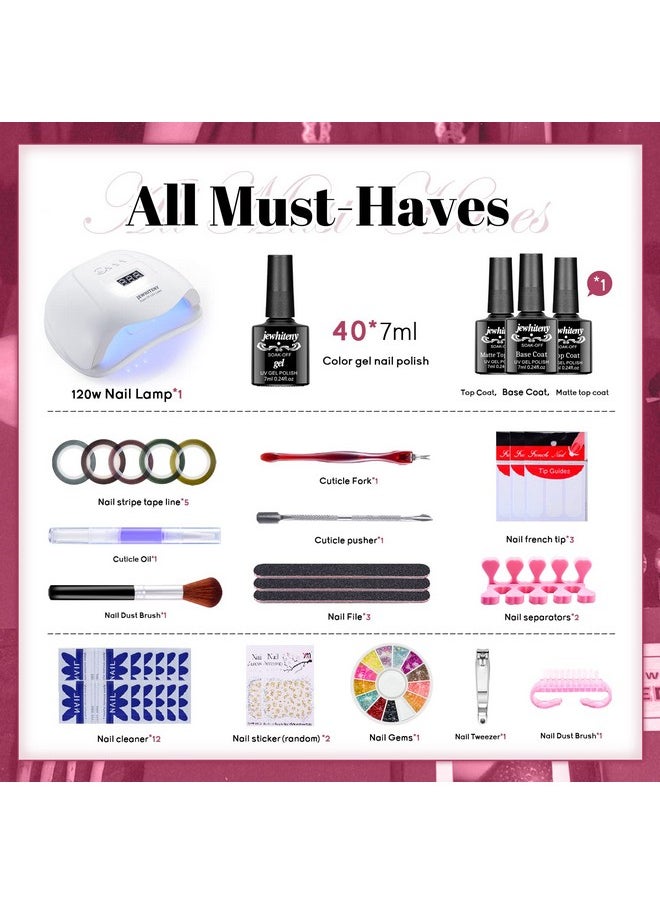 JEWHITENY - 43Pcs Gel Nail Polish Kit With U V Light 120W Led Nail Lamp 40 Colors Gel Nail Polish Set Manicure Tools Allinone Nail Gel Kit - Image 1