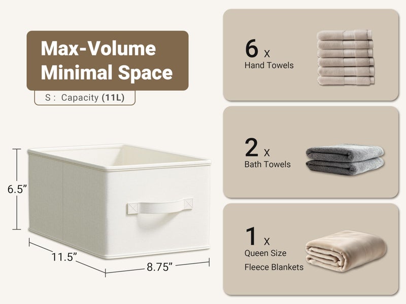 LayerSpace 3 Pack Fabric Storage Bins for Shelves | 11.5x8.75x6.5in Storage Baskets | Fabric Closet Organizers and Storage Bins with Handles Home Organization| Linen Clothes Bins | White & Ivory - Image 3