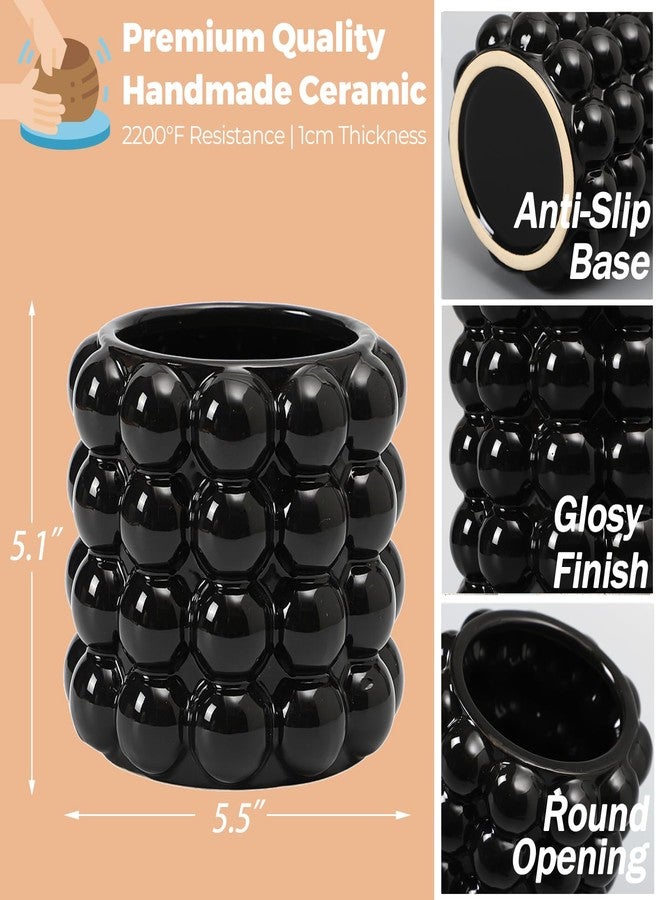 YANWE1 Bubble Vase, Black Ceramic Vase, Small Vase, Flower Vase, Boho Vase, Decorative Vase, Vase Decor for Living Room, Office, Bathroom, Shelf, Fireplace, Farmhouse, Coffee Table, 5 Inches - Image 2