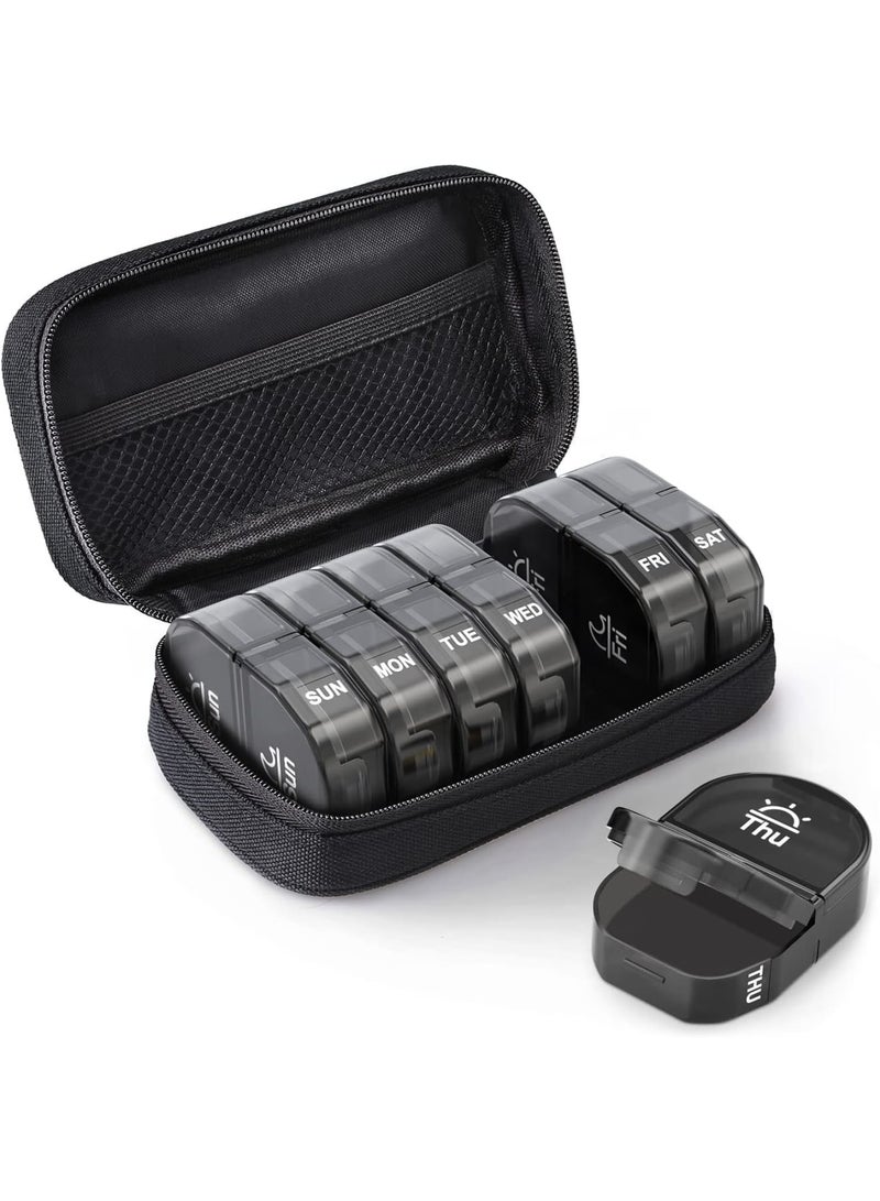 SOLARAE Canvas Bag Weekly Pill Organizer 2 Times a Day, Large AM/PM Pill Box 7 Day with Portable Zipper Cloth Bag for Holding Supplements, Vitamins and Fish Oils - Image 1