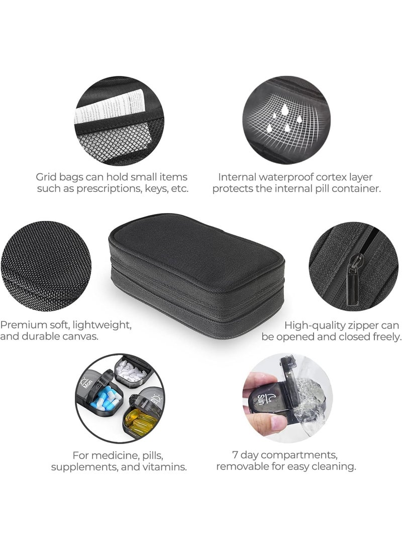 SOLARAE Canvas Bag Weekly Pill Organizer 2 Times a Day, Large AM/PM Pill Box 7 Day with Portable Zipper Cloth Bag for Holding Supplements, Vitamins and Fish Oils - Image 2