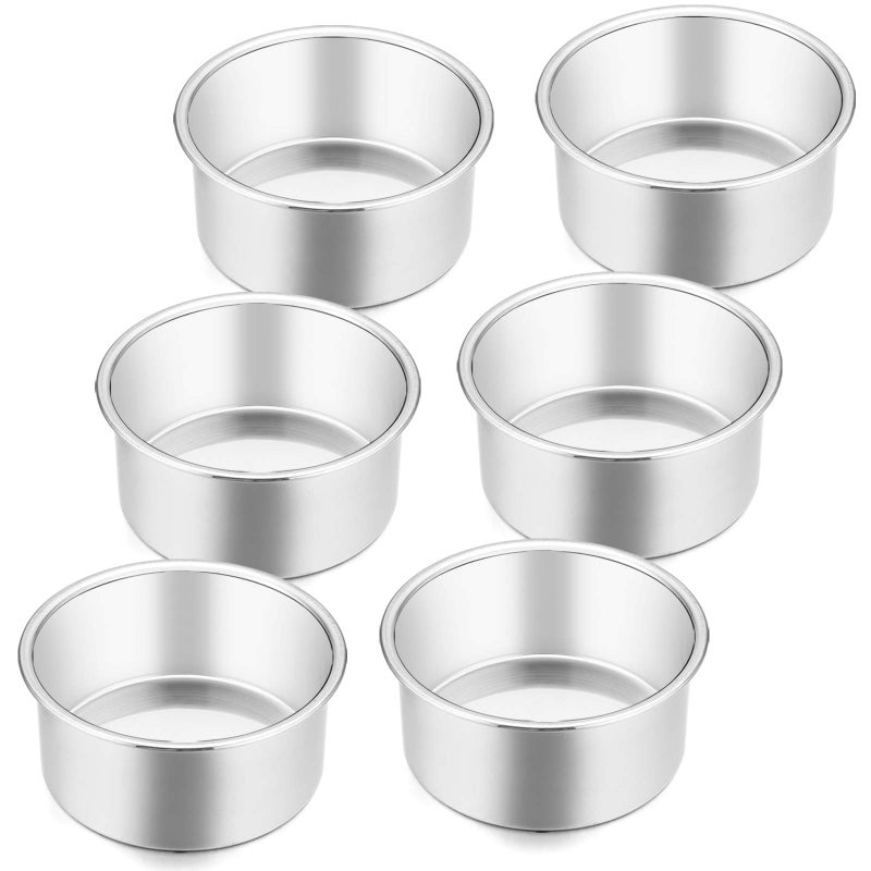 Efar 4 Inch Small Cake Pan Set of 6 Stainless Steel Mini Round Smash Cake Baking Pans Tins NonToxic  Healthy Mirror Finish  Dishwasher Safe