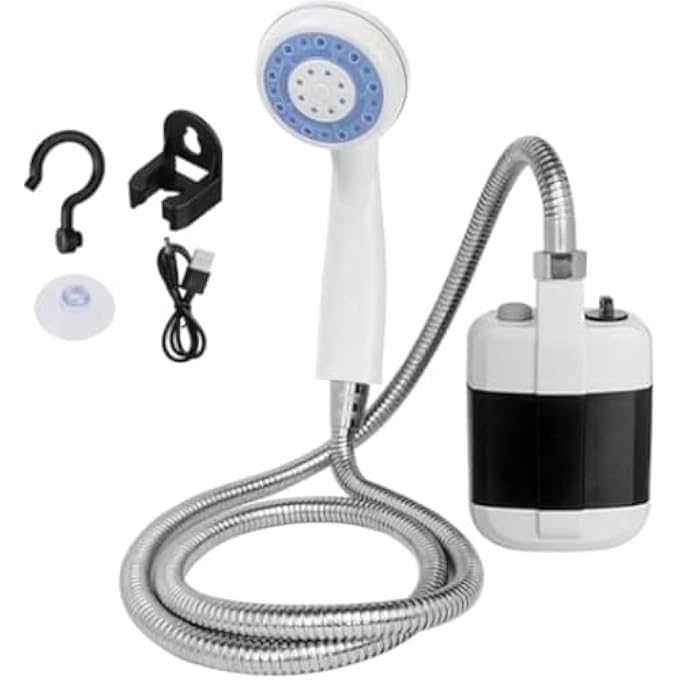Portable Outdoor Shower Electric Water Saving Shower Powered Shower Pump for Hiking Backpacking Camping Travel Beach Pets Watering F Shower Head with Handheld Sprayer Stainless Steel - Image 2