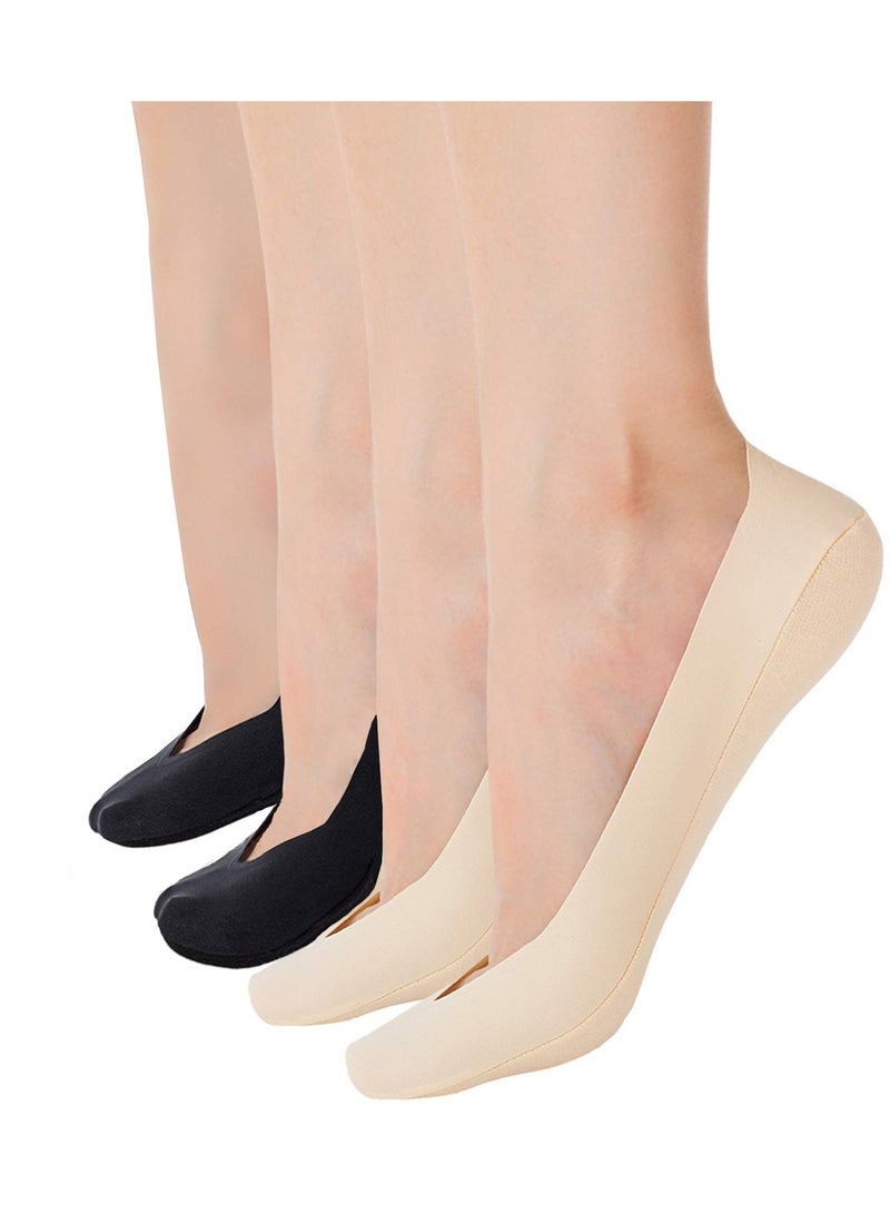 KASTWAVE Women Thin Socks Ice silk skin tone Cotton Nylon Low Cut Liner Non Slip hidden Invisible for Flats Boat Sneaker Womens No Show 2 Pack Skin Tone Black - Image 1